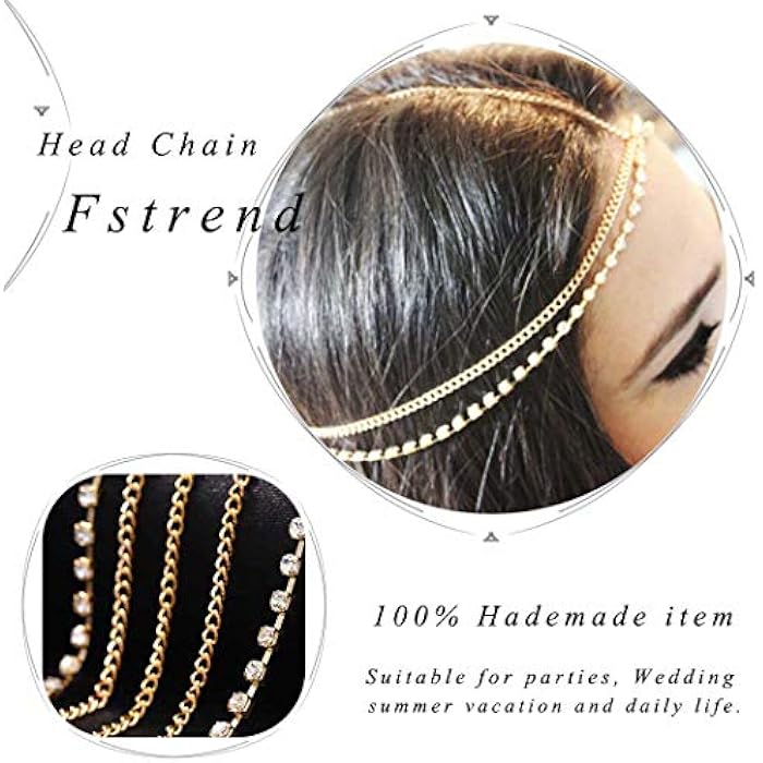 Fstrend Boho Fashion Layered Head Chain Wedding Crystal Jewelry Sparking Rhinestone Headband Halloween Headpiece for Women and Girls(Gold) - Image 4